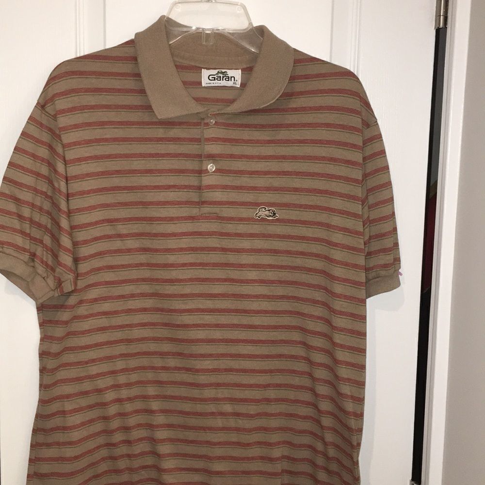 Vintage Garan Retro Beige Garanimals Stripe golf polo shirt XL slim